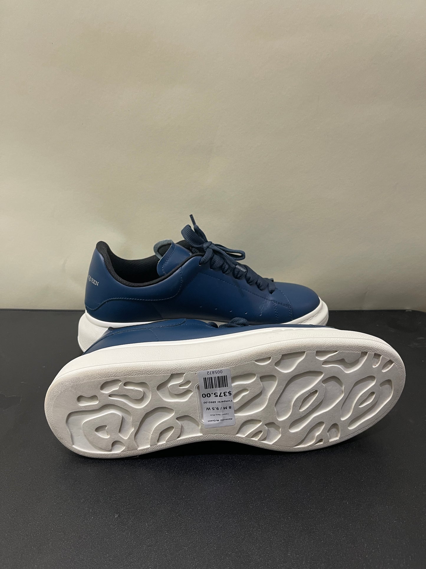 Alexander McQueen Navy Leather Oversized Sneakers 8 M / 9.5 W