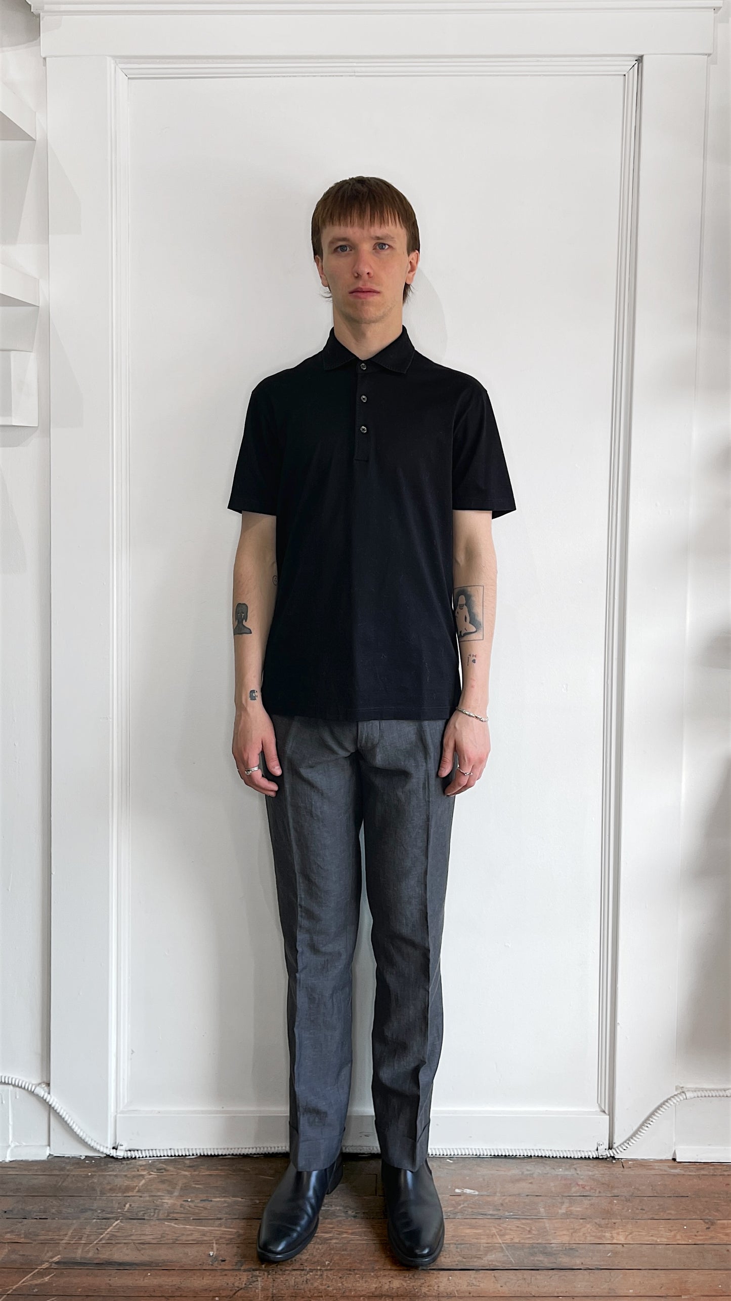 Gran Sasso Black Cotton SS Polo Shirt Large