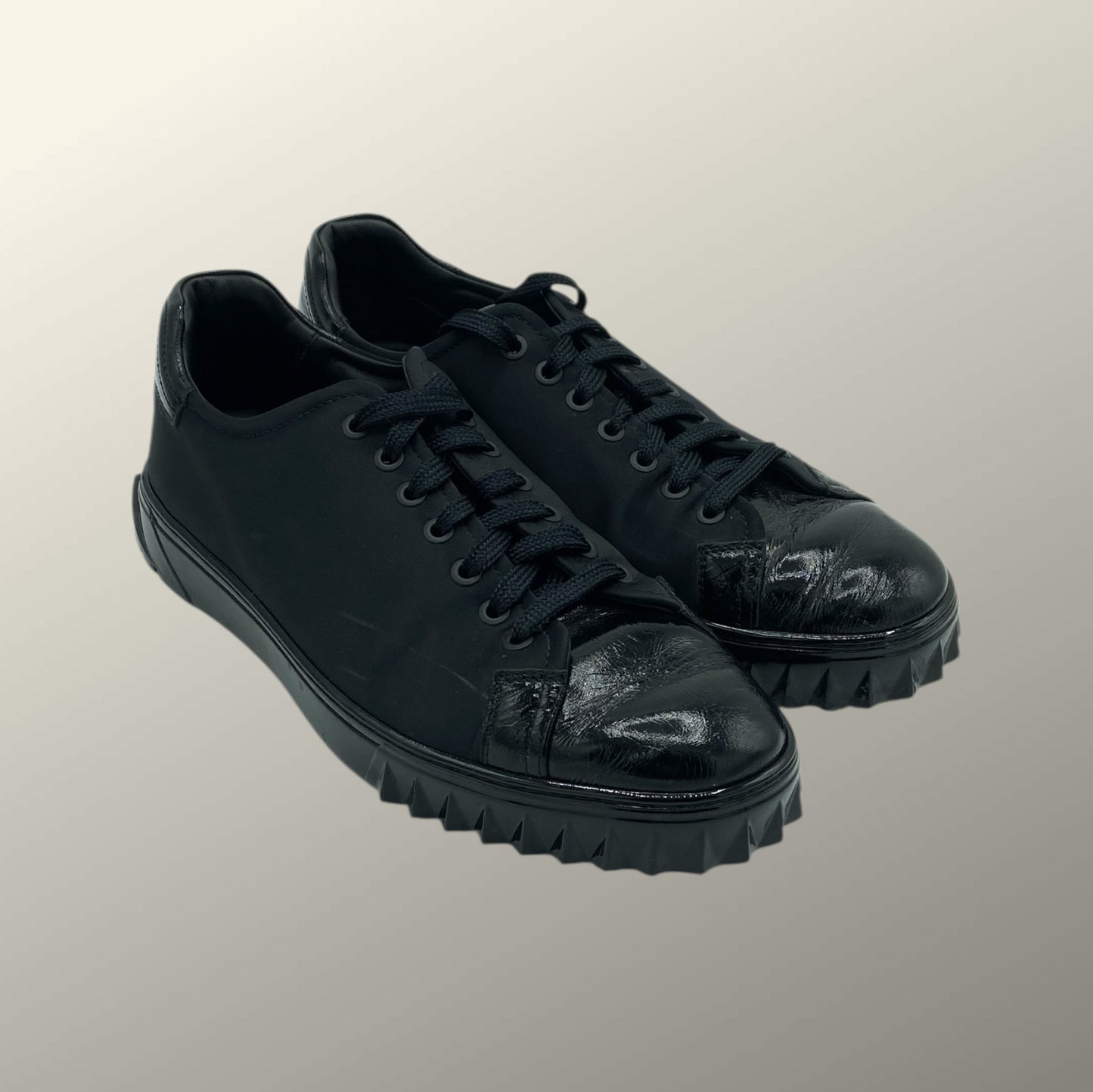 Salvatore Ferragamo Black Nylon & Patent Leather Cube Sneakers 8.5 M / 10 W