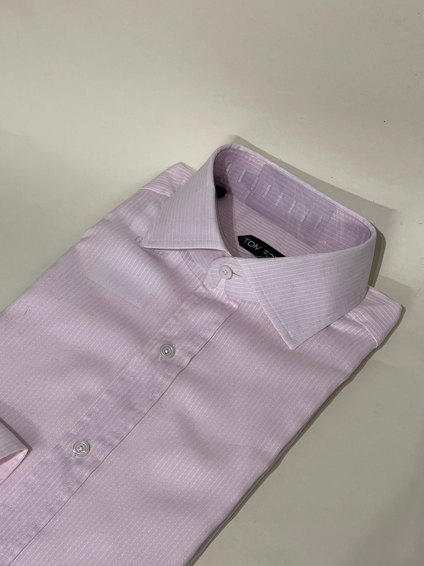 Tom Ford Light Pink & White Striped Cotton Dress Shirt 16