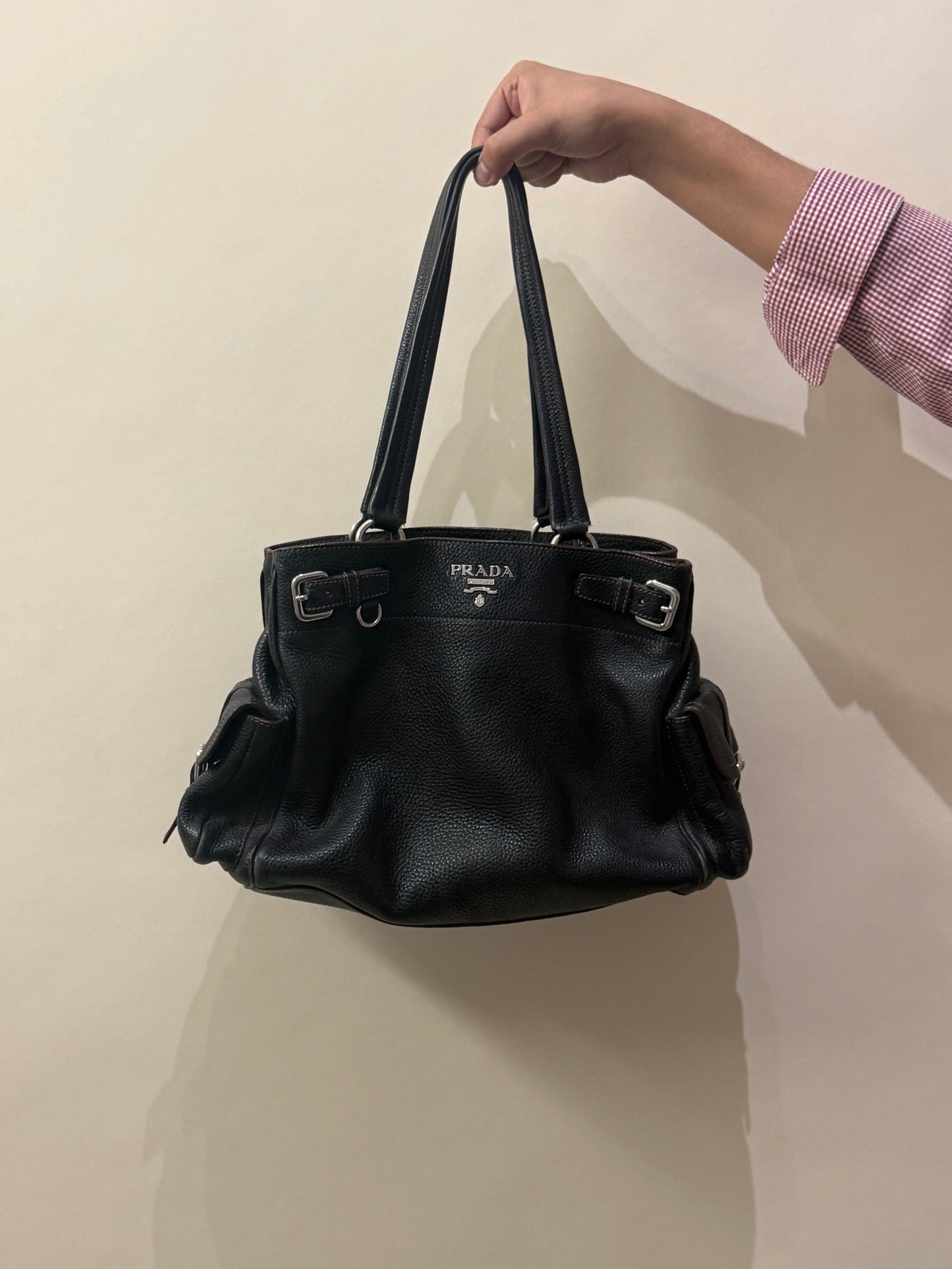 Prada Black Pebbled Leather Vitello Daino Bag
