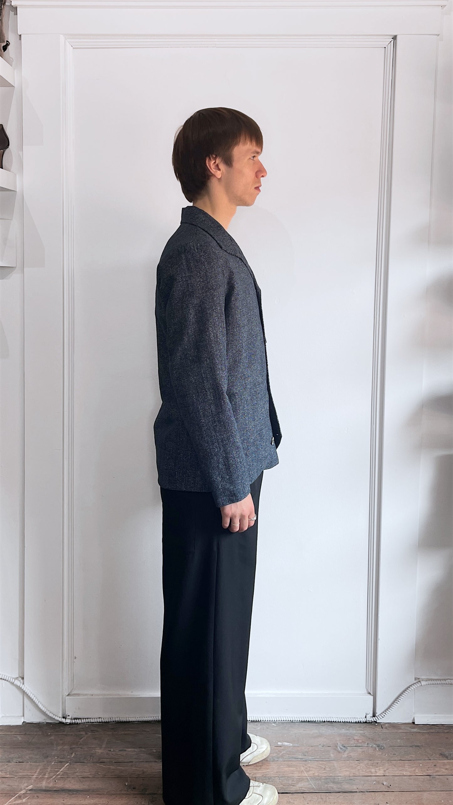 18 Waits Indigo & White Sashiko-esque Pattern Jacket Small