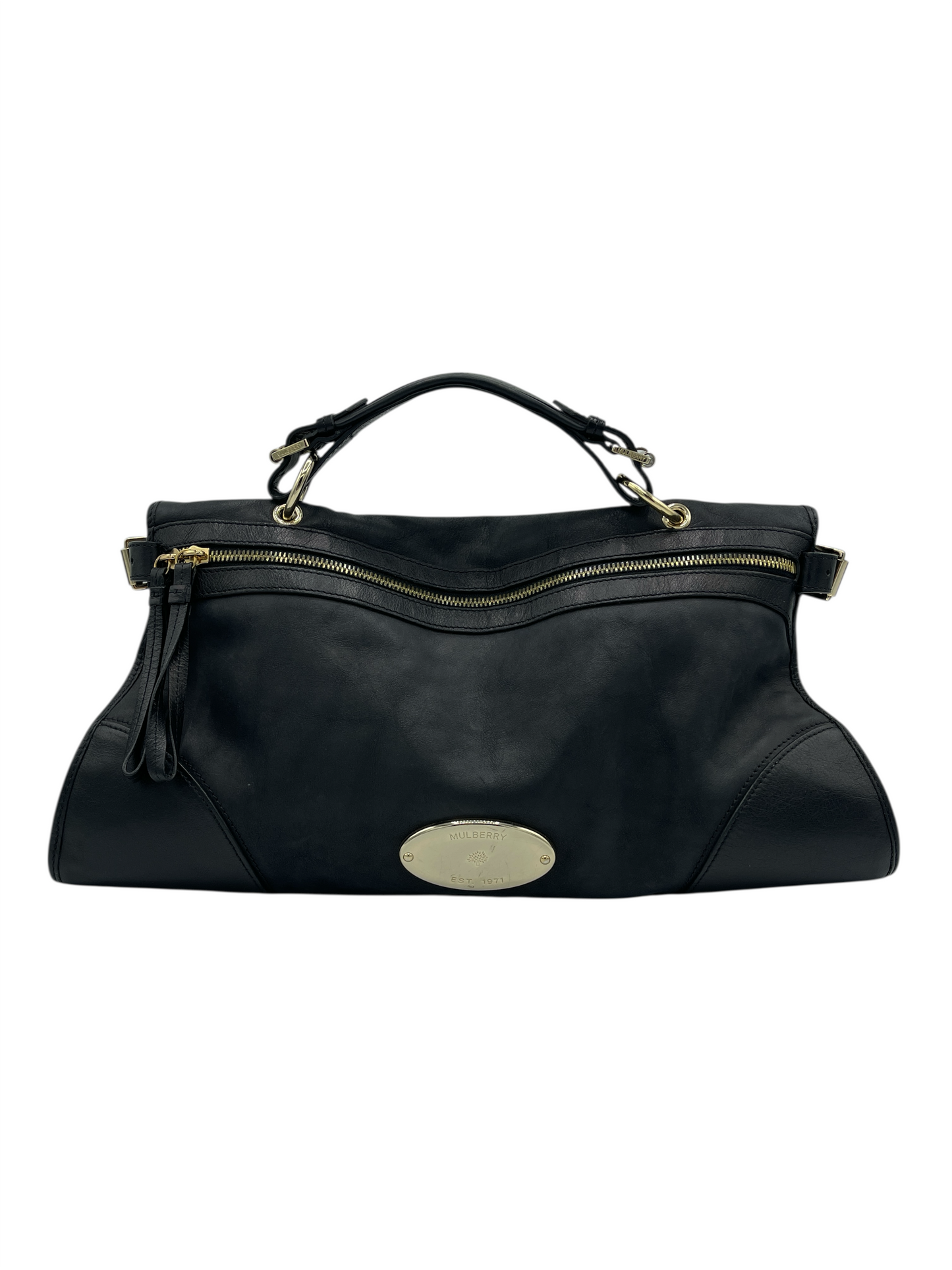 Mulberry Black Smooth Leather Taylor Satchel