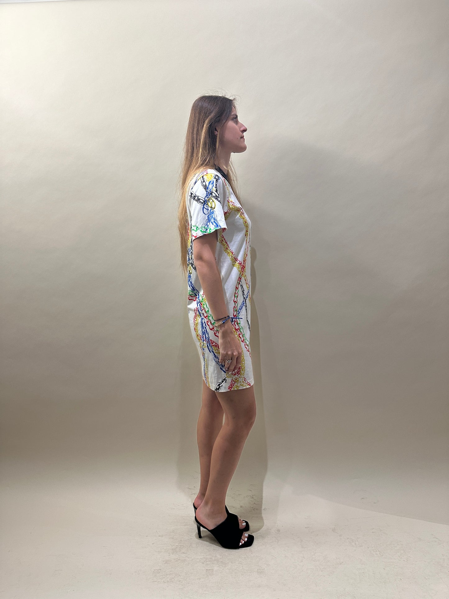 Louis Vuitton White & Multicolour Chain Print T-Shirt Dress Small - S