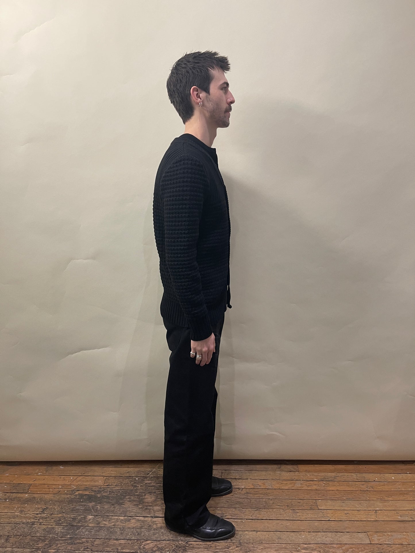 S.N.S. Herning Black Virgin Wool Knit Cardigan Small - S