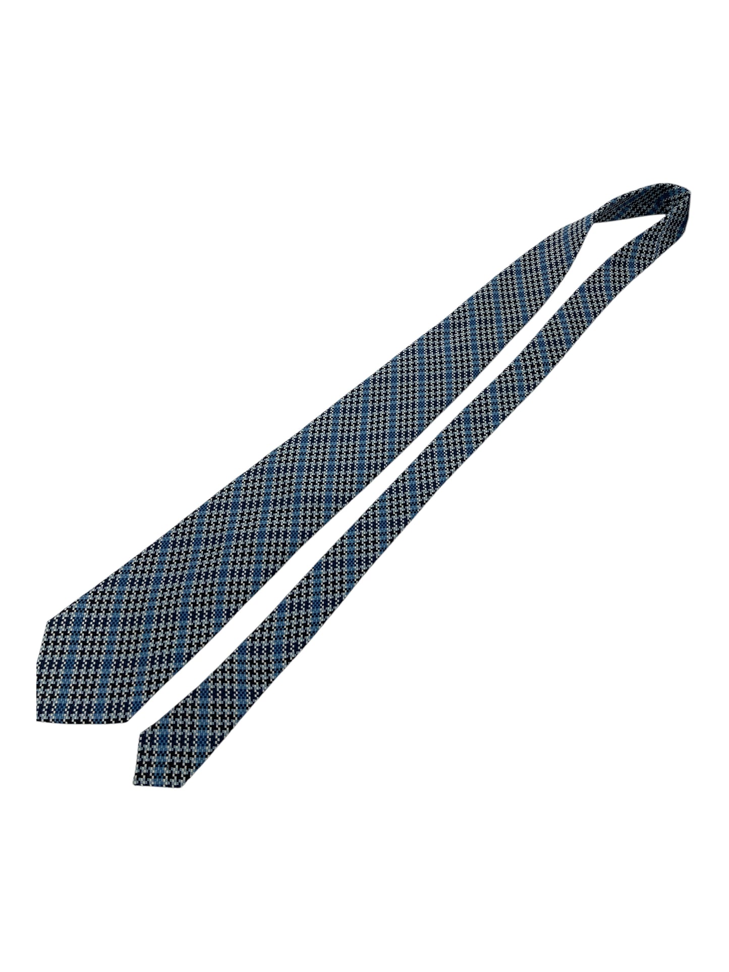 Tom Ford Teal, Black, & White Pixelated Check Silk Tie