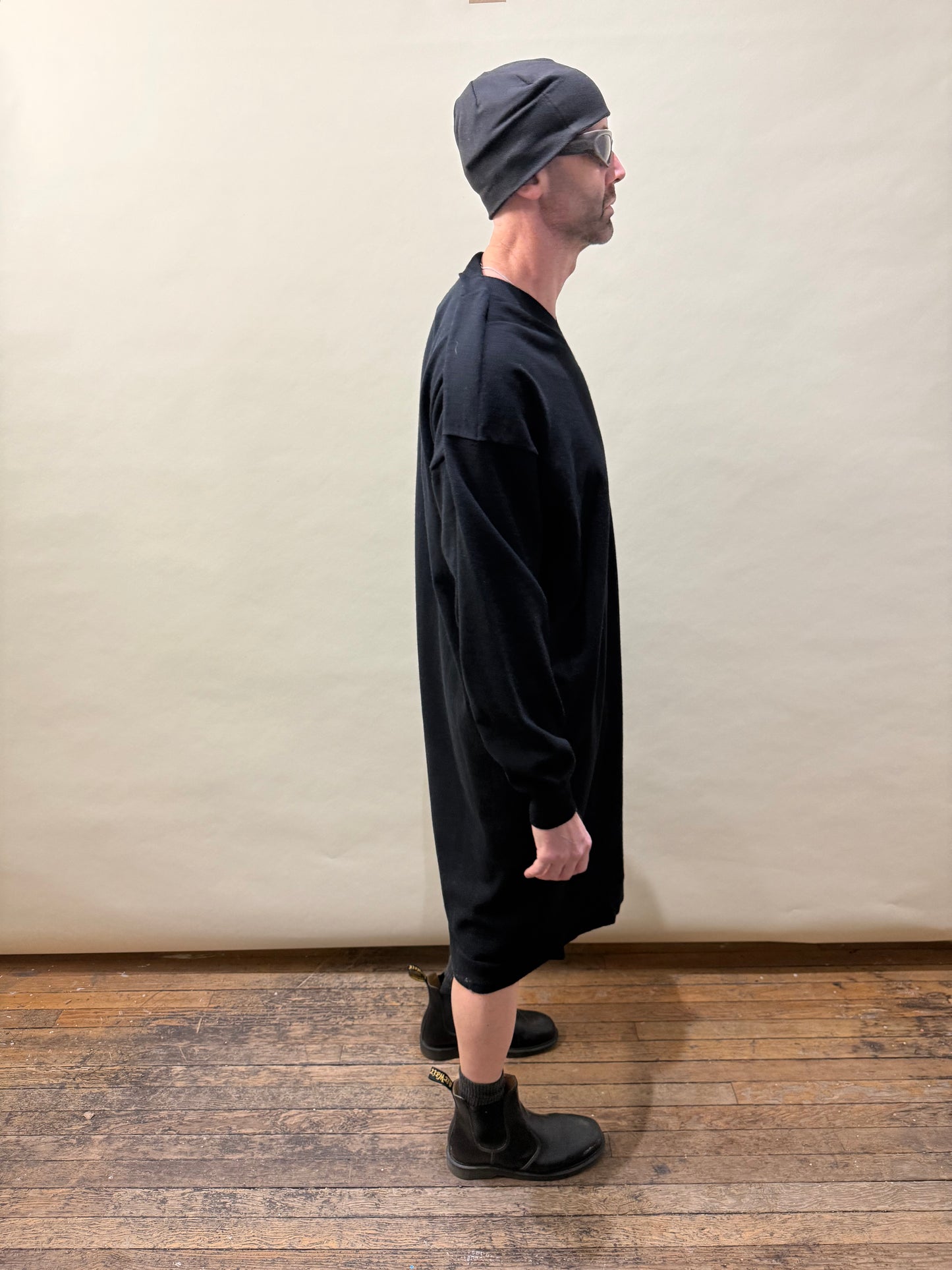 Balenciaga Black Wool Knit V-Neck LS Sweater Dress Extra Large - XL