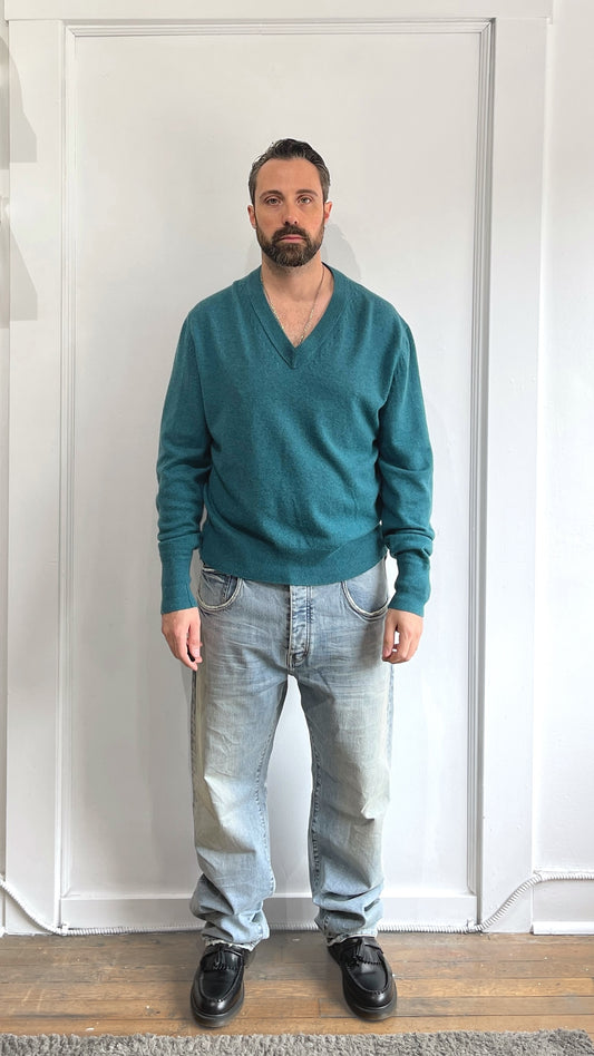 Tom Ford Teal Cashmere V-Neck Sweater 44