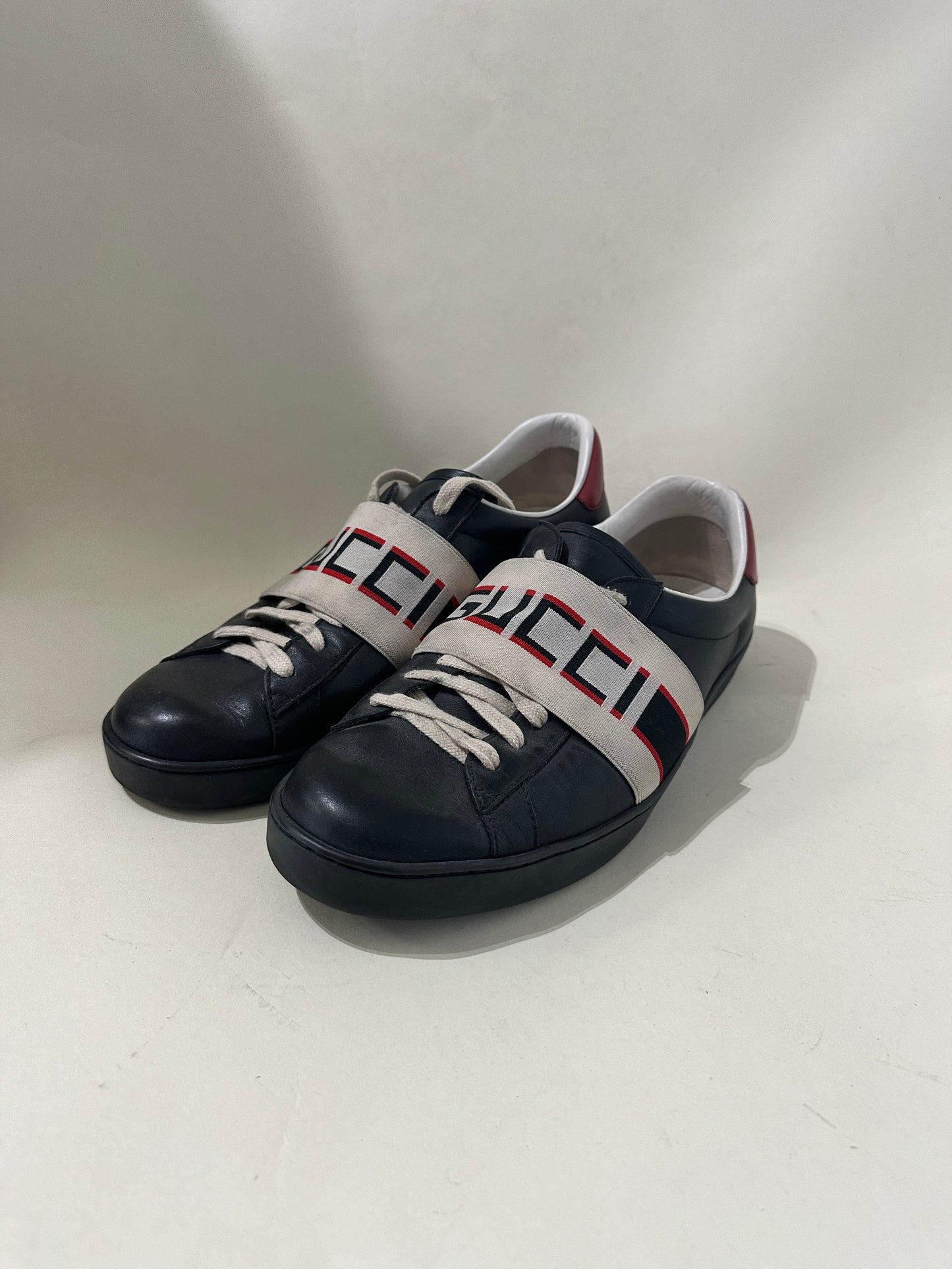 Gucci Black Leather Ace Stripe Sneakers 10 M / 11.5 W