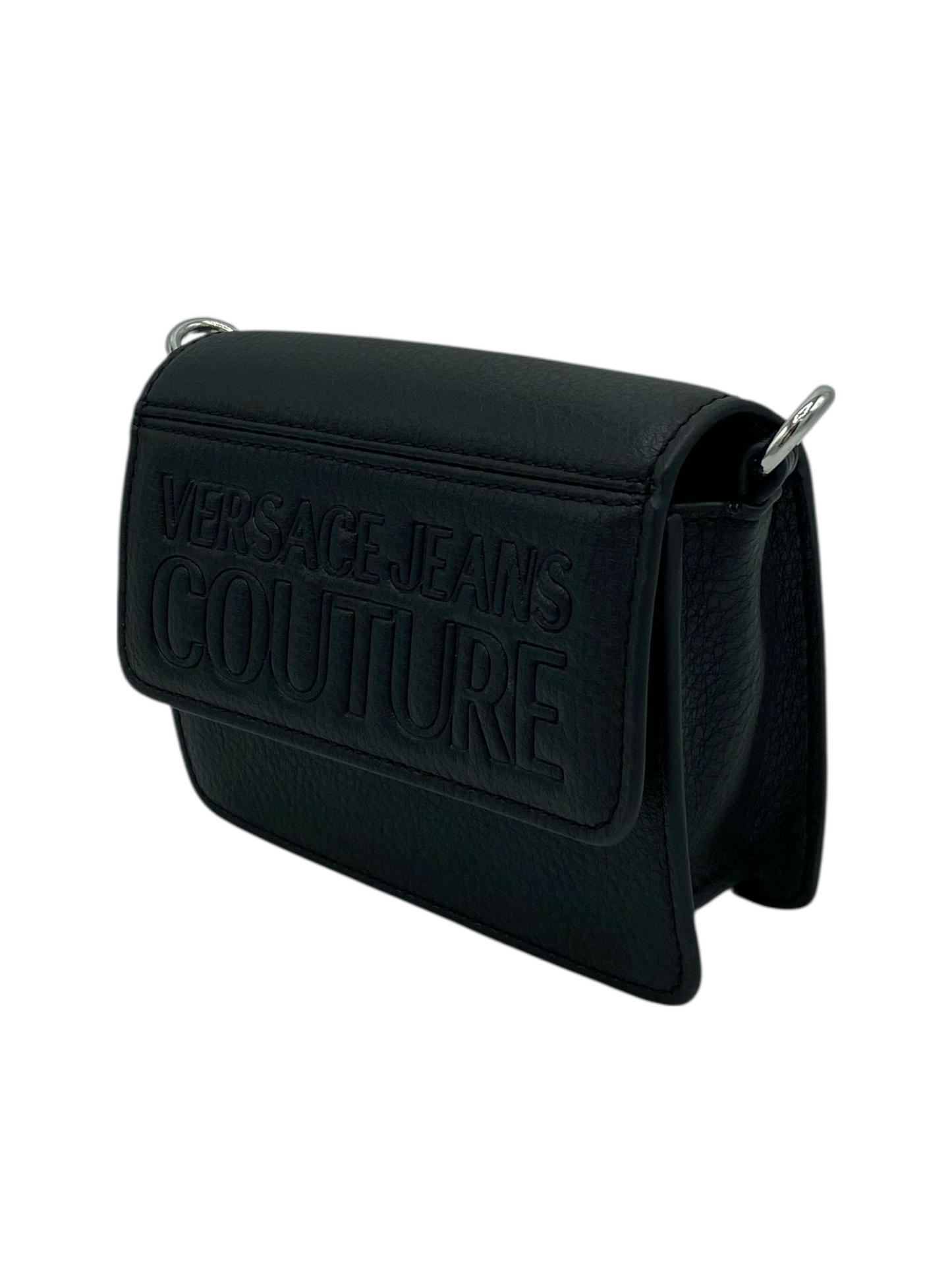 Versace Jeans Couture Black Grained Leather Small Crossbody Bag