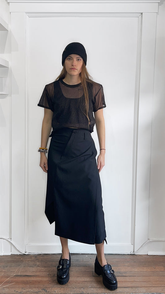 Junya Watanabe Black Wool Wrap Front Skirt Pants 25