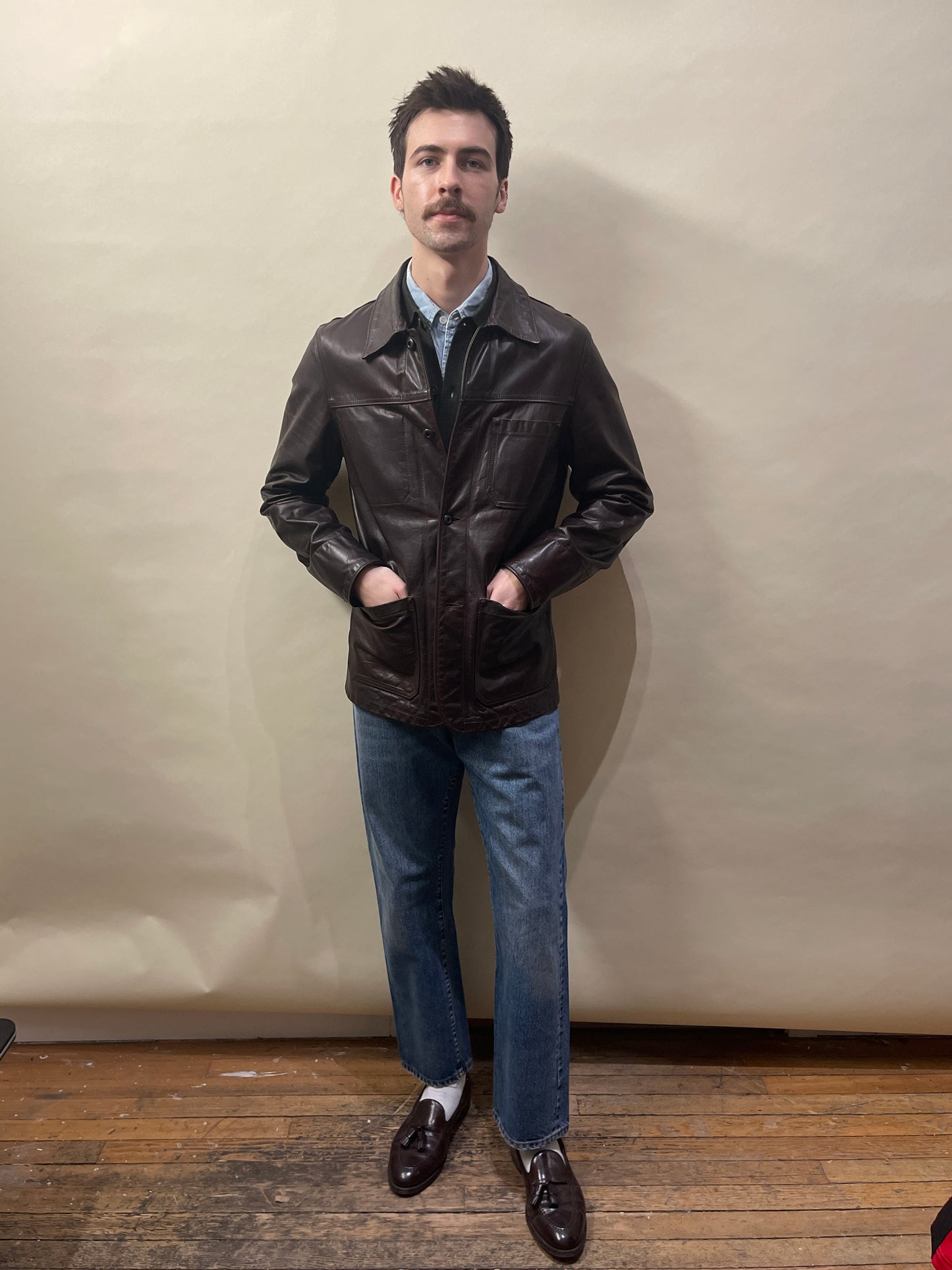 Schott NYC Dark Brown Cowhide Unlined Chore Coat Medium - M