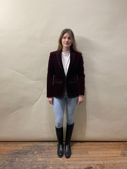 Saint Laurent Burgundy Velvet Embroidered Blazer 44