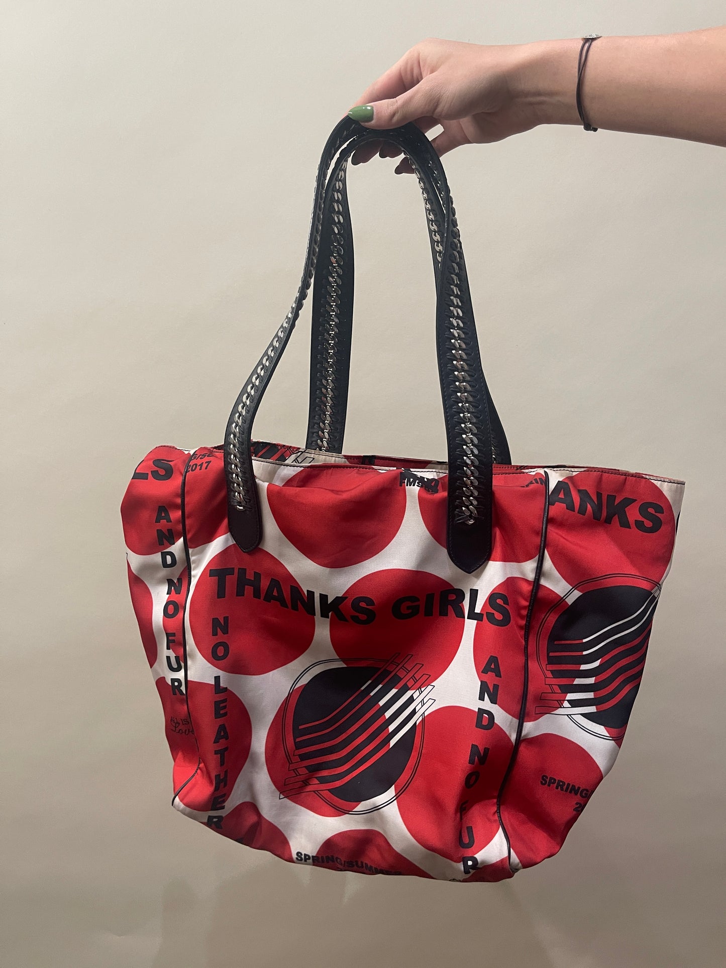 Stella McCartney Red & Black Nylon 'Thanks Girls' Tote