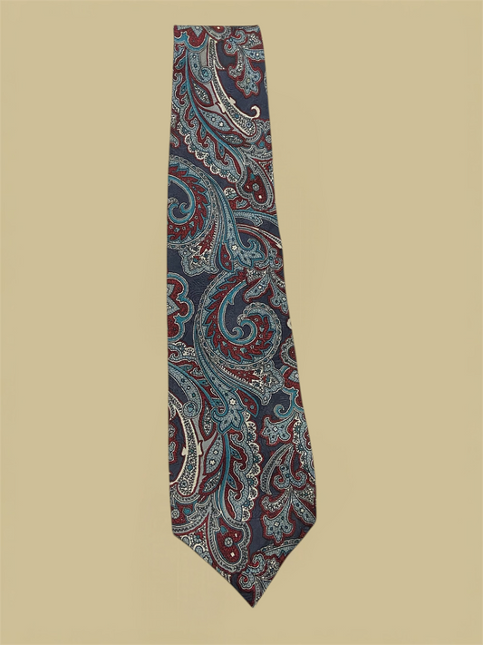 Christian Dior Teal & Red Paisley Silk Tie