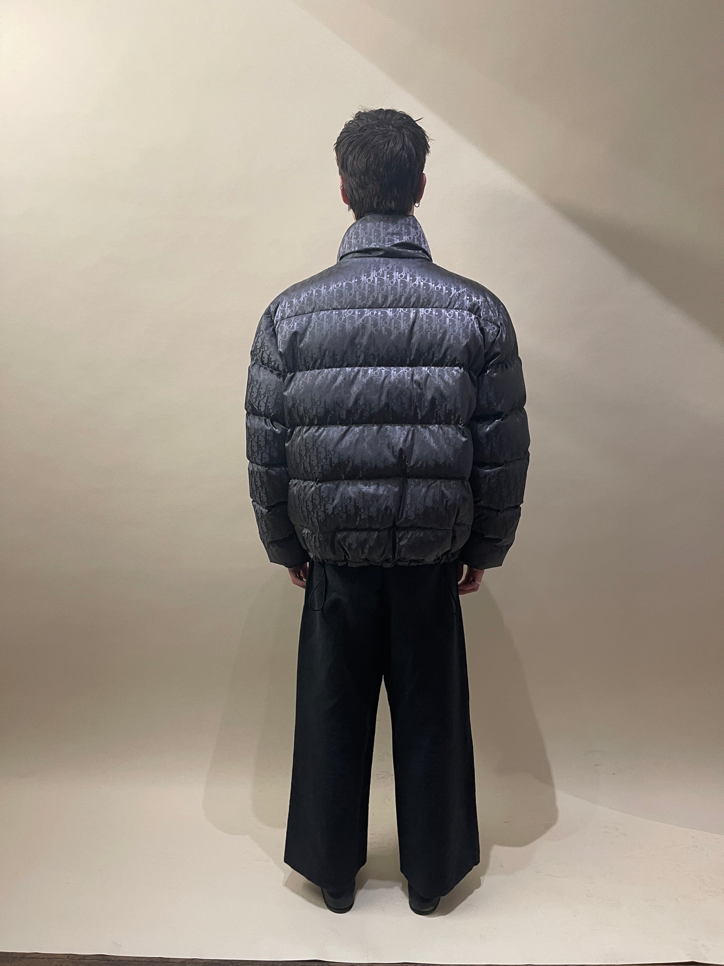 Christian Dior Steel Grey Tonal Diorissimo Pattern Oblique Puffer Jacket Extra Large - XL