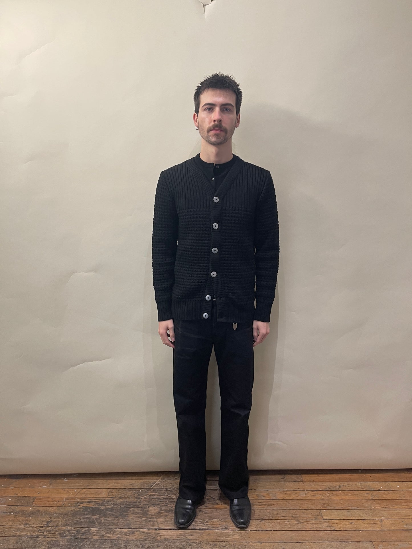 S.N.S. Herning Black Virgin Wool Knit Cardigan Small - S