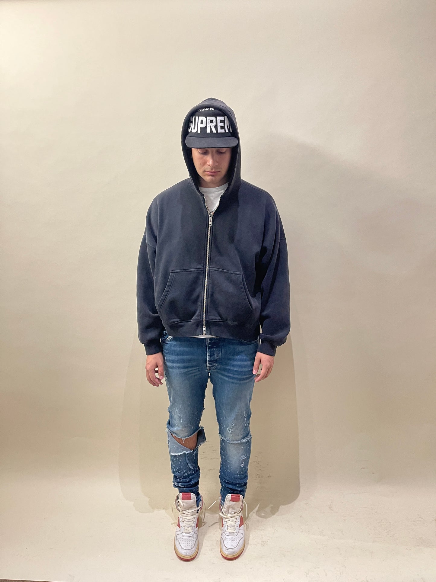 Amiri Mid Blue Shotgun Distressed Skinny Jeans 36