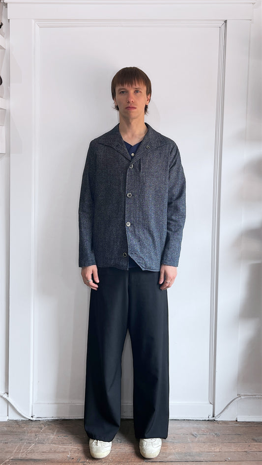 18 Waits Indigo & White Sashiko-esque Pattern Jacket Small