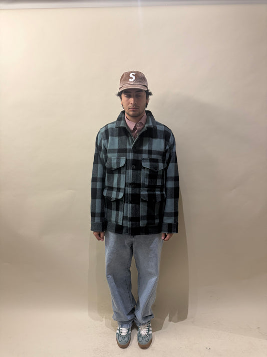 Filson Muted Teal & Black Plaid Mackinaw Cruiser Jacket Medium - M