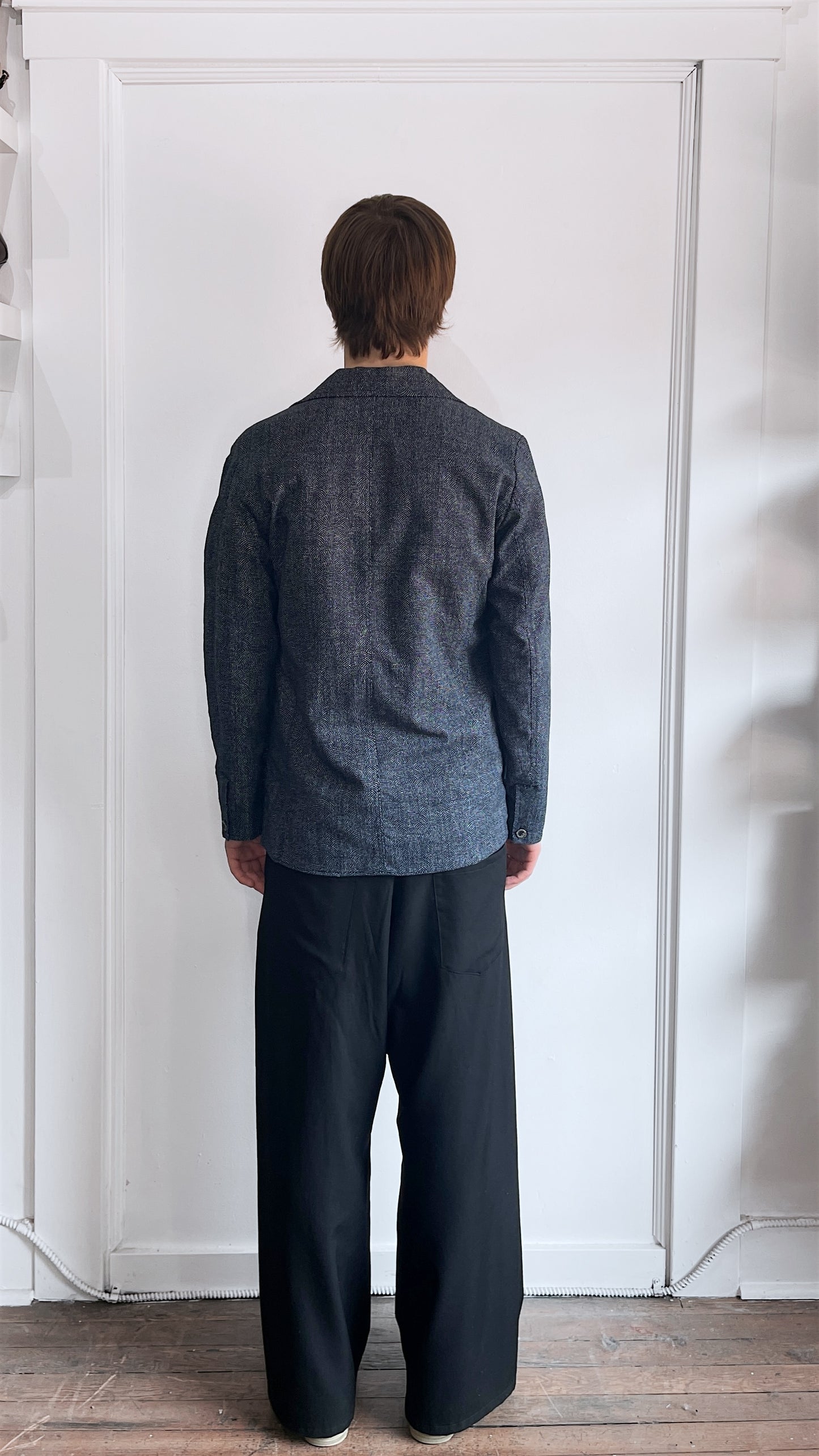 18 Waits Indigo & White Sashiko-esque Pattern Jacket Small