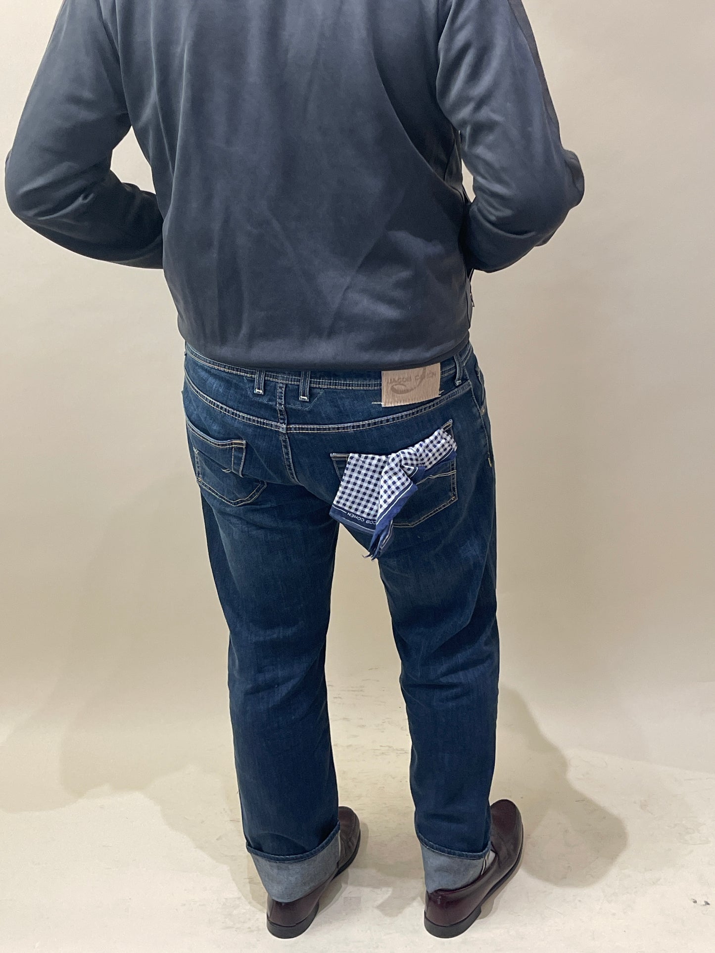 Jacob Cohen Dark Blue Stretch Handkerchief Motif Jeans 38