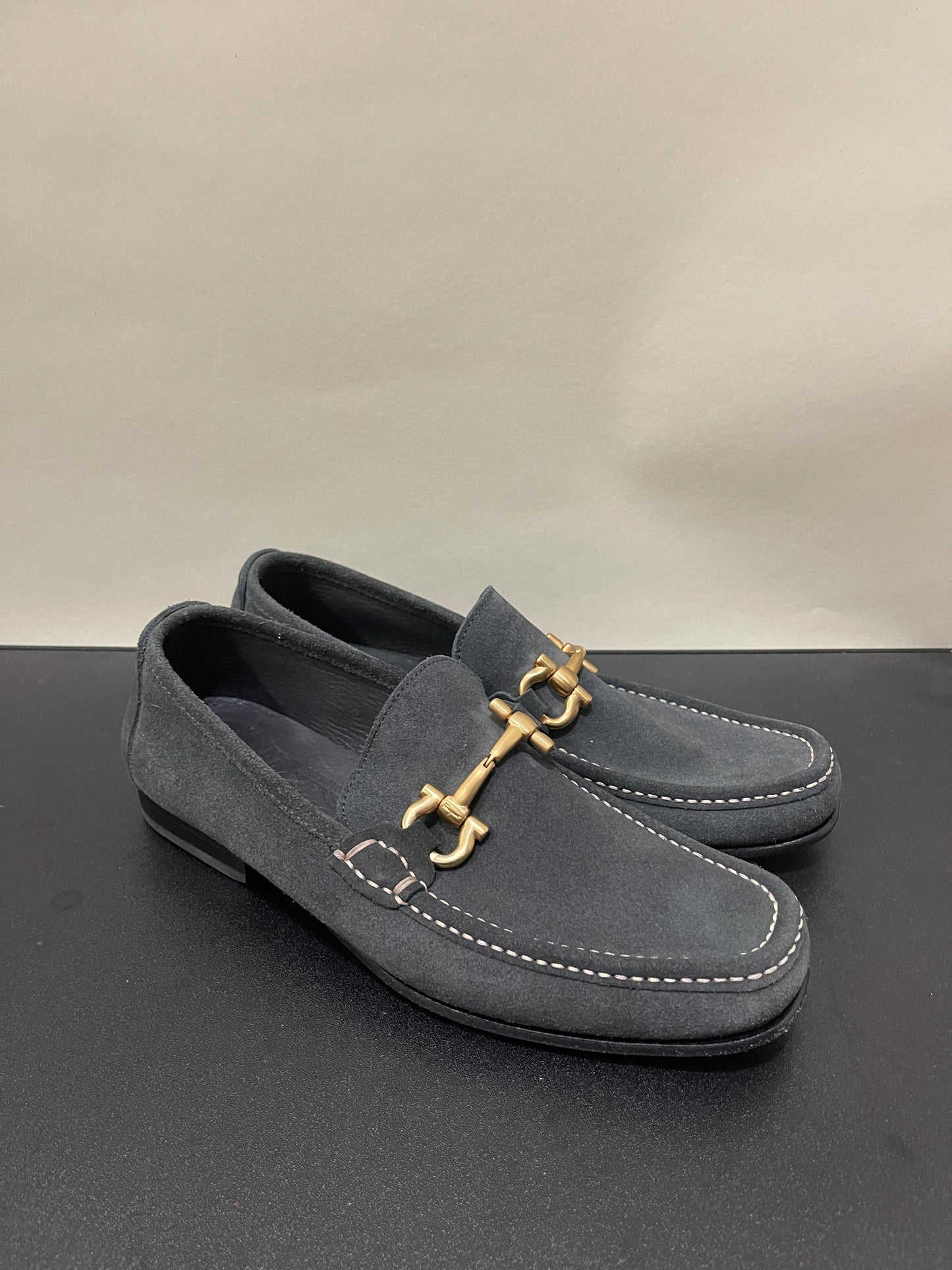 Salvatore Ferragamo Dark Grey Suede Gancini Bit Loafers 8 M / 9.5 W