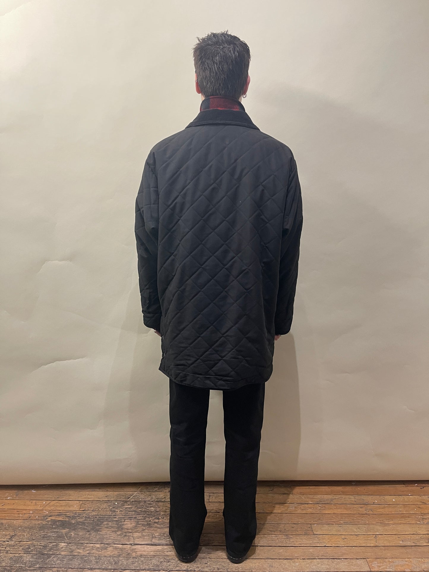 Burberrys' Black Wool Lined Quilted Long Jacket Large - L