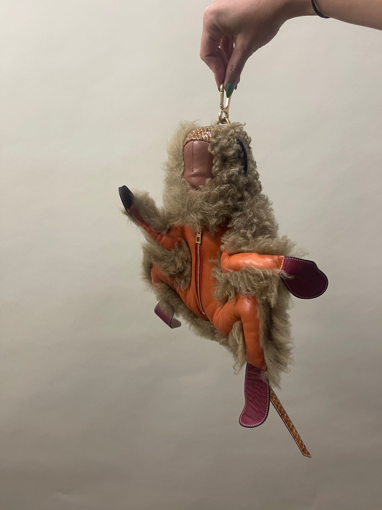 Loewe Tan & Orange Shearling Monkey Bag Charm