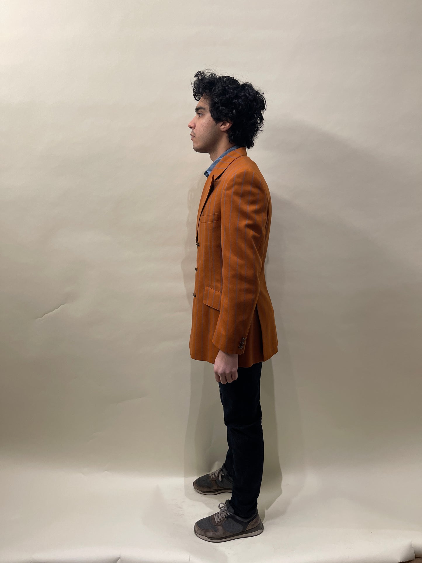 The Klothes Kloset Burnt Orange & Blue Striped Wool DB Sport Coat 38L