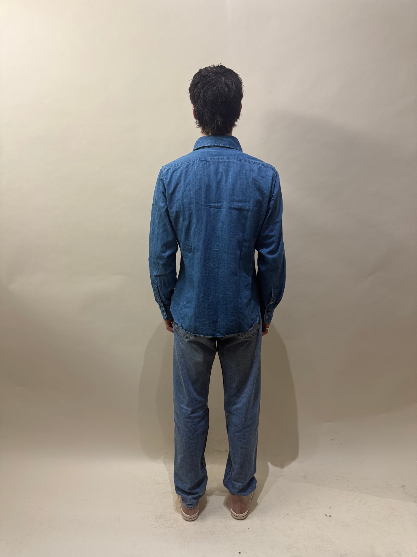 Tom Ford Medium Blue Denim Snap Button LS Shirt 16