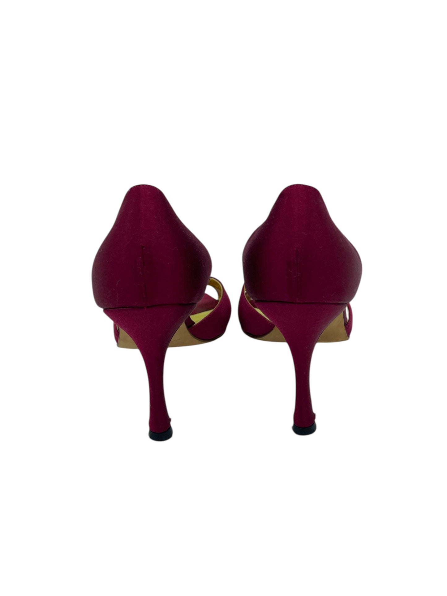 Manolo Blahnik Maroon Satin Cross Over Strap Pumps 5 M / 6.5 W