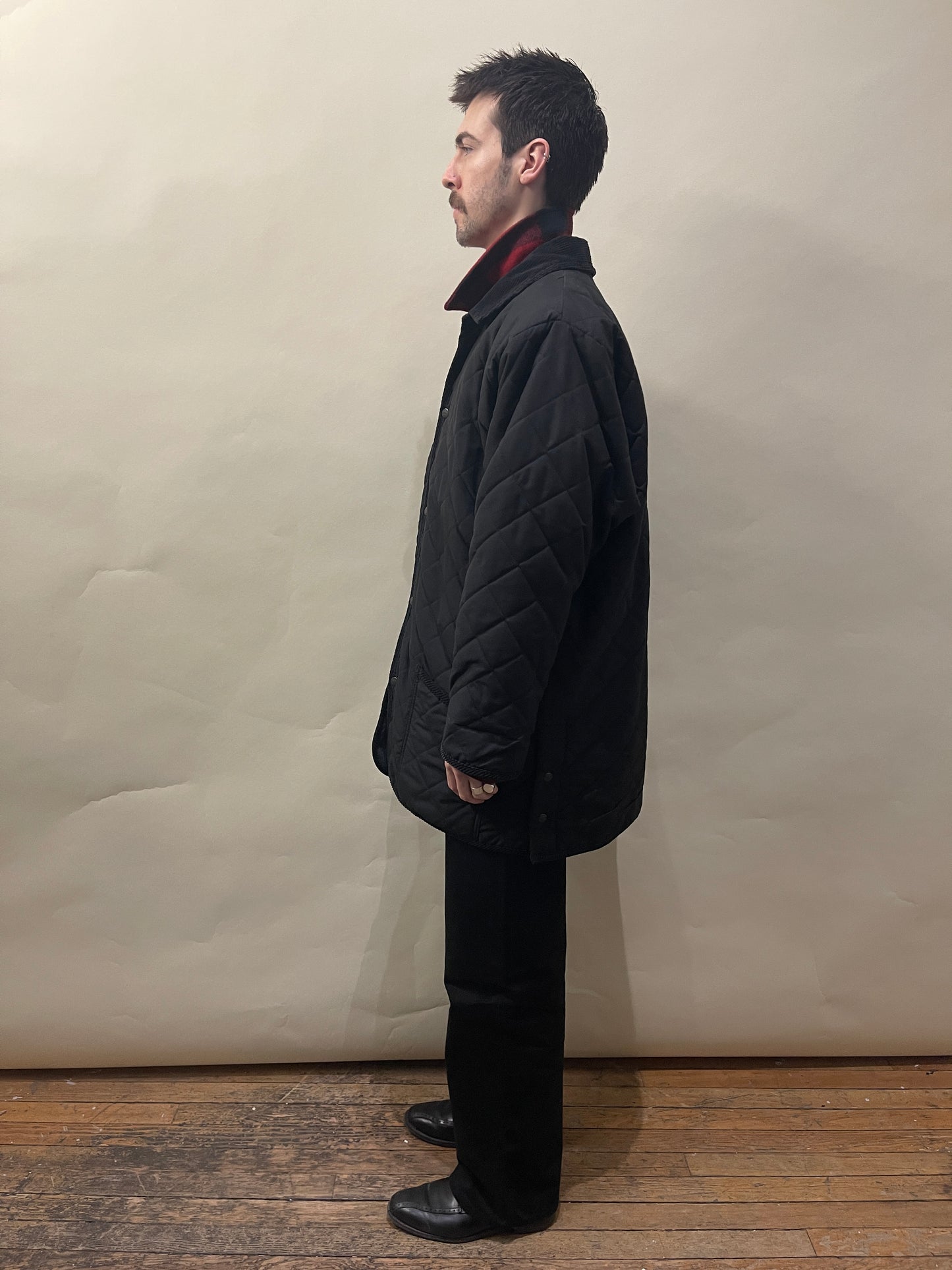 Burberrys' Black Wool Lined Quilted Long Jacket Large - L