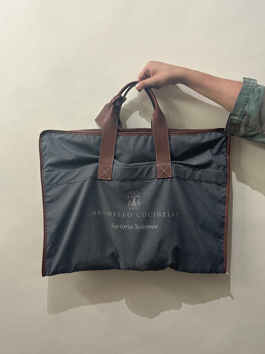Brunello Cucinelli Dark Grey & Brown Leather Folding Garment Bag