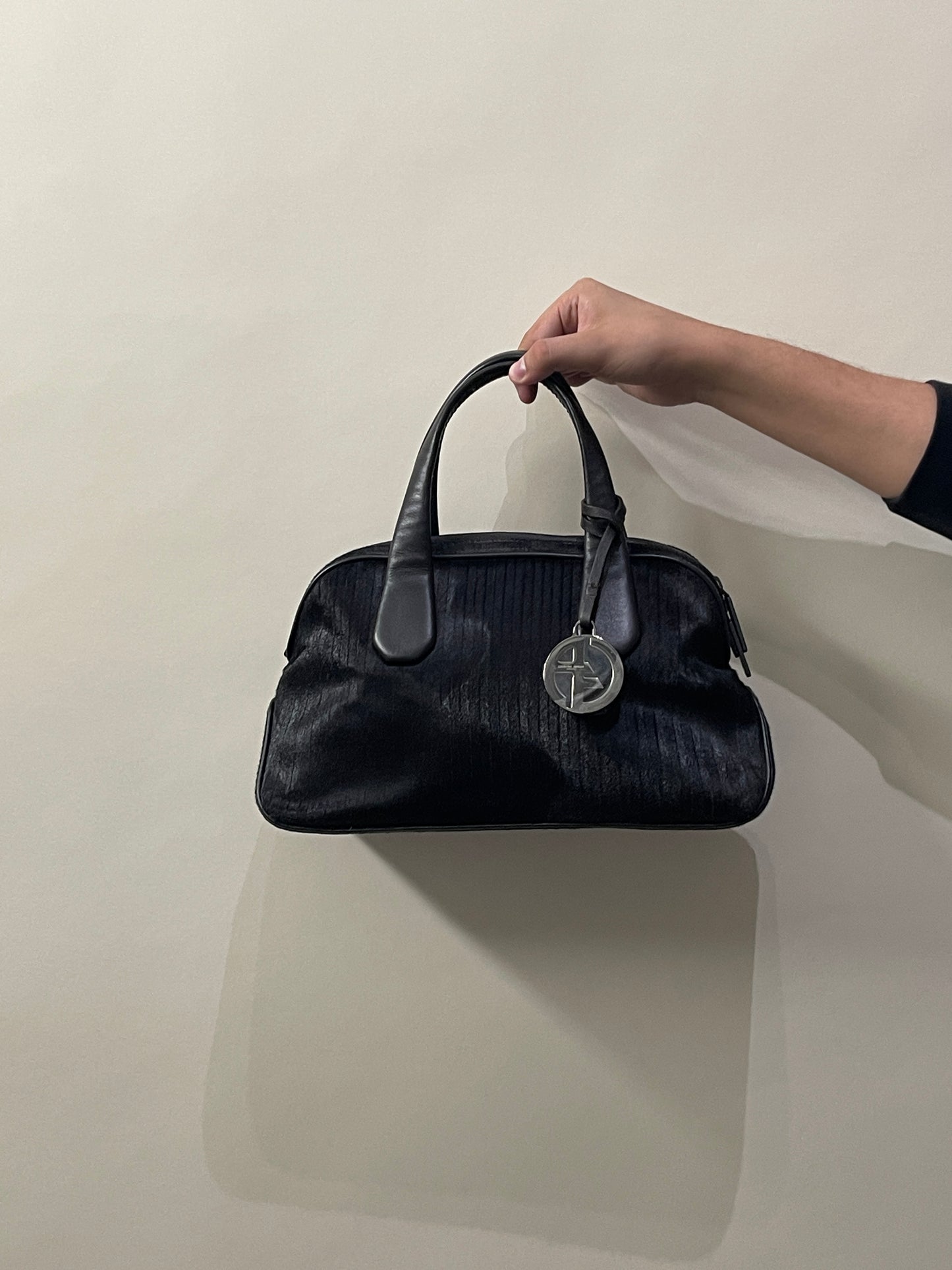 Giorgio Armani Dark Brown Pony Hair Top Handle Bag