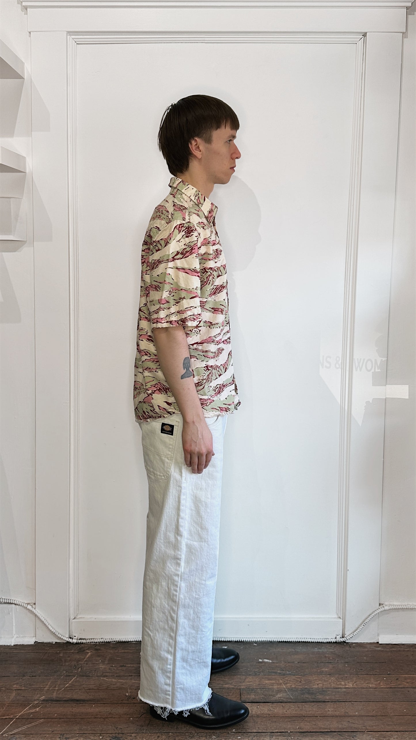 Diesel Cream, Pink, & Green Tiger Camo SS Button Up Shirt Small