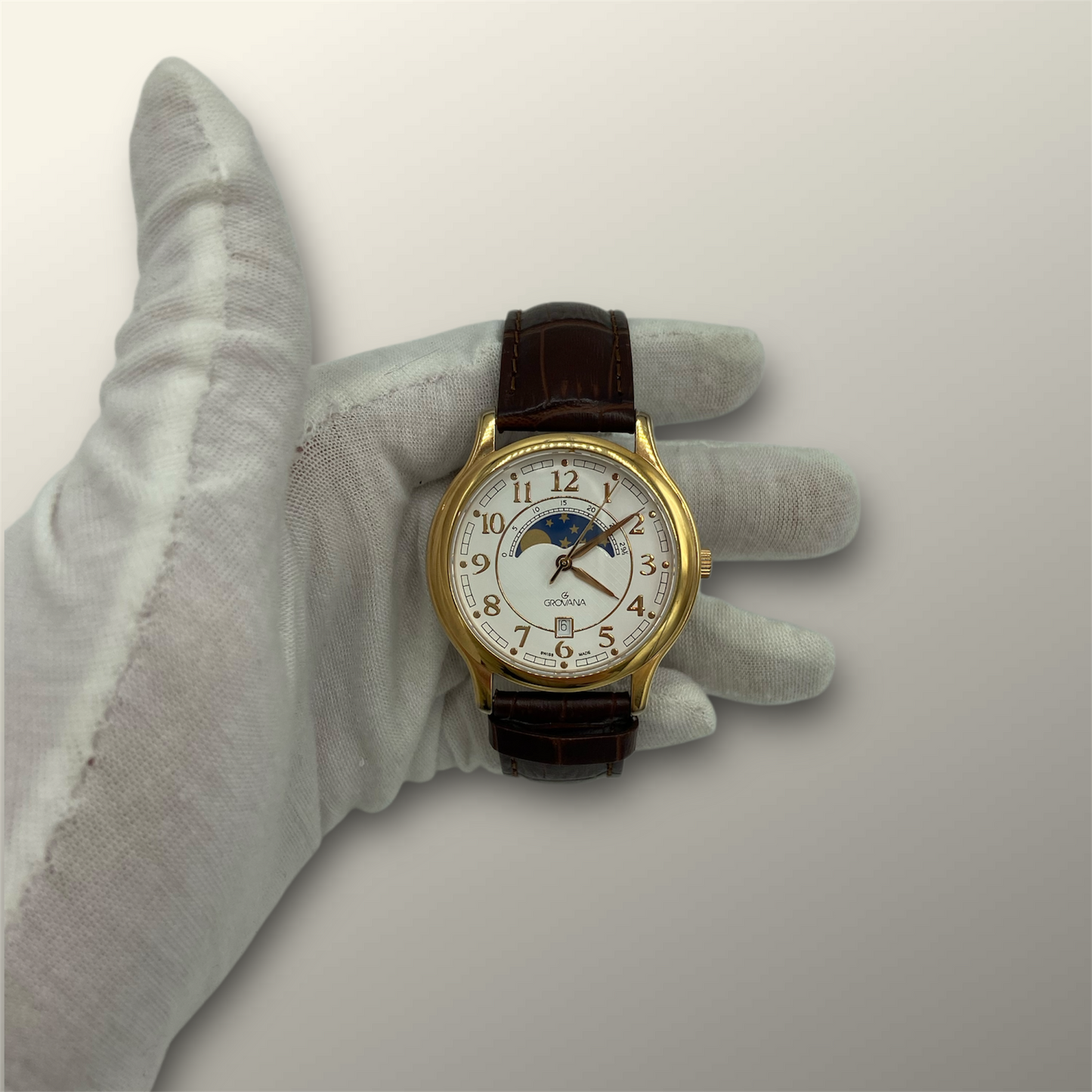 Grovana Gold & White Moon Phase Watch