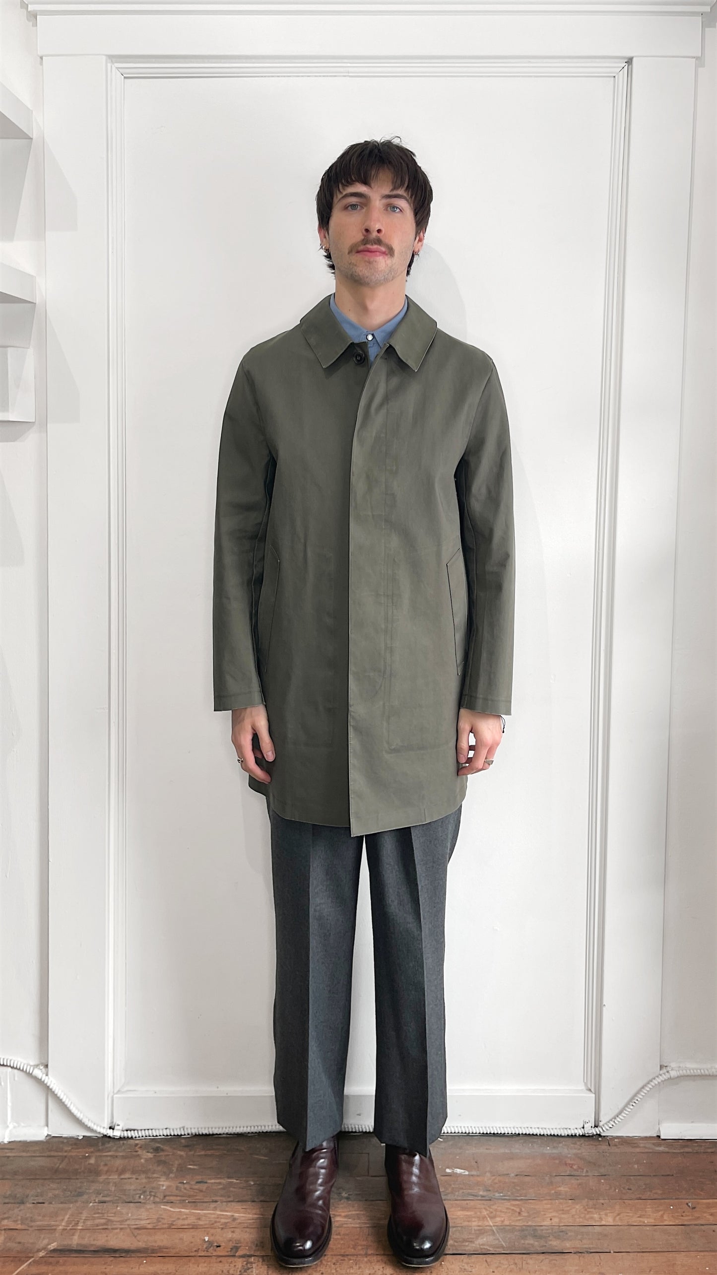 Mackintosh Green Bonded Cotton Mid Length Overcoat 38