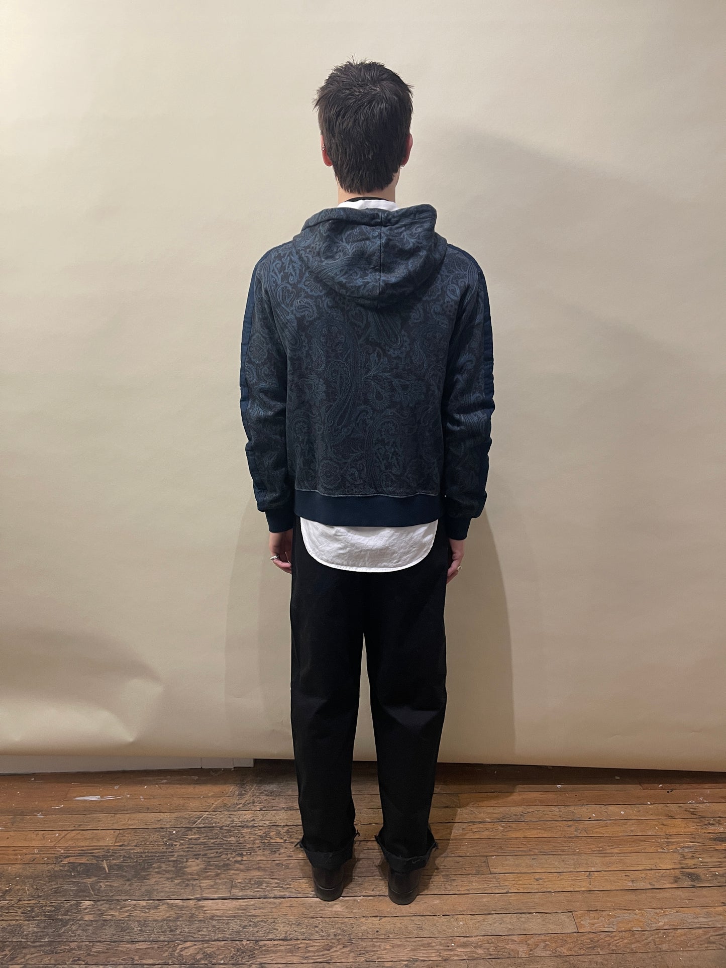 Etro Navy Blue Tonal Paisley Zip Up Hoodie Medium - M