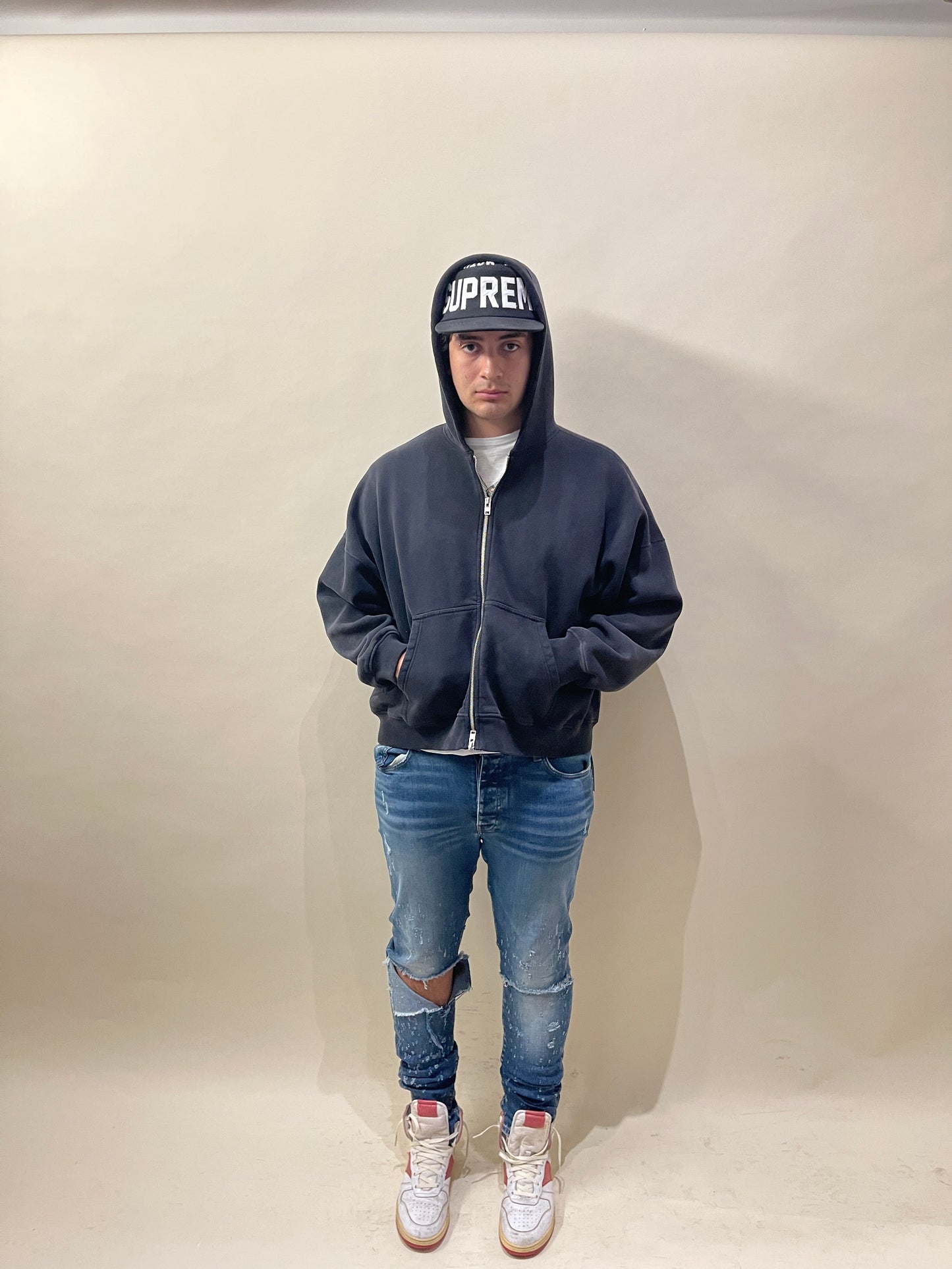 Amiri Mid Blue Shotgun Distressed Skinny Jeans 36