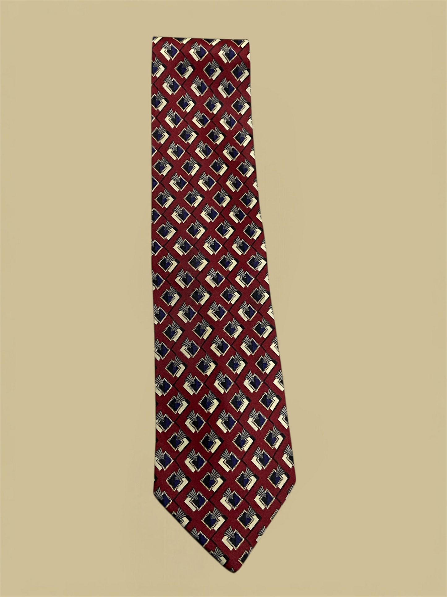 Valentino Red & Blue Geometric Pattern Silk Tie