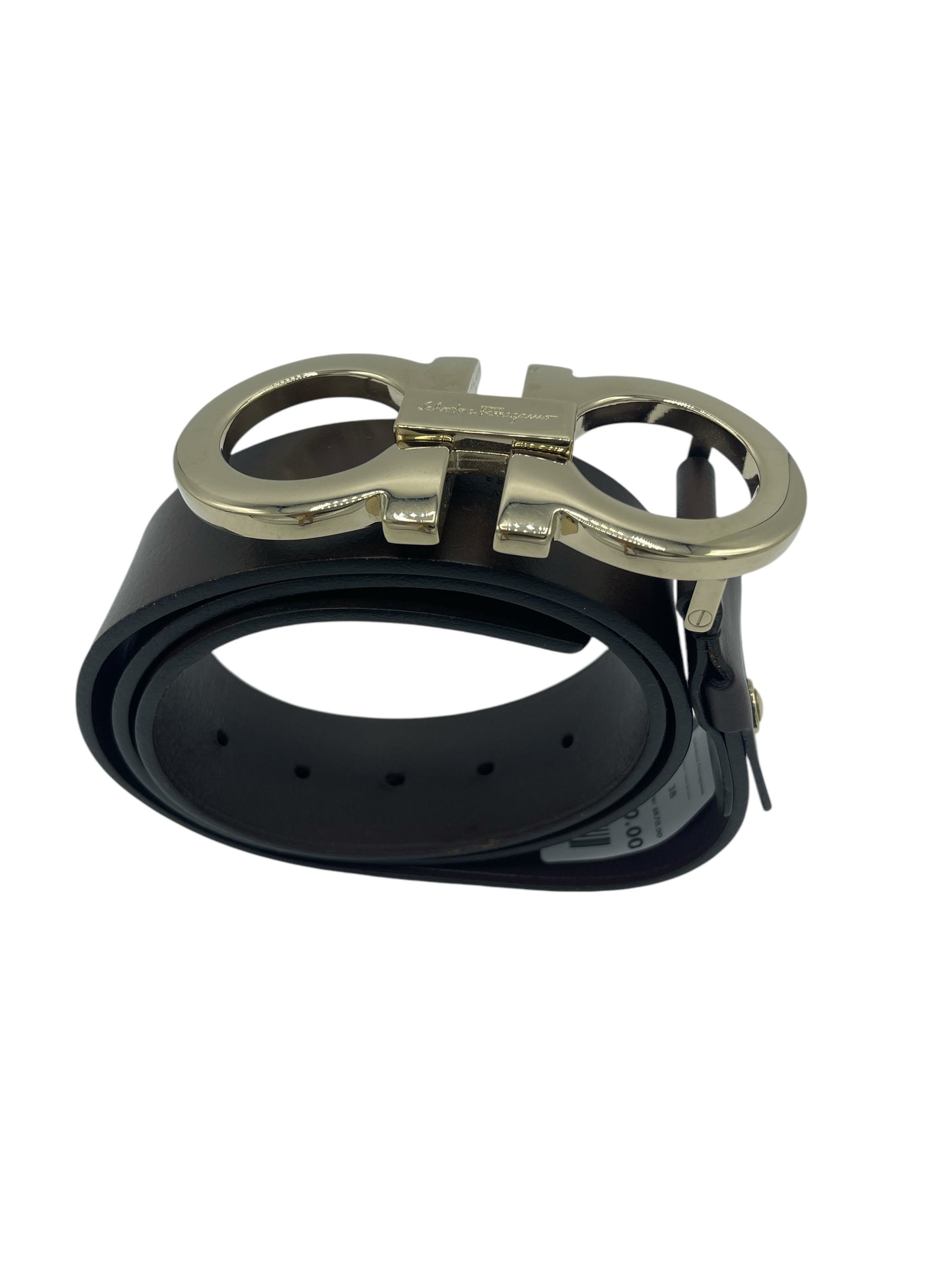 Salvatore Ferragamo Dark Brown Leather & Gold Gancini Buckle Belt 38