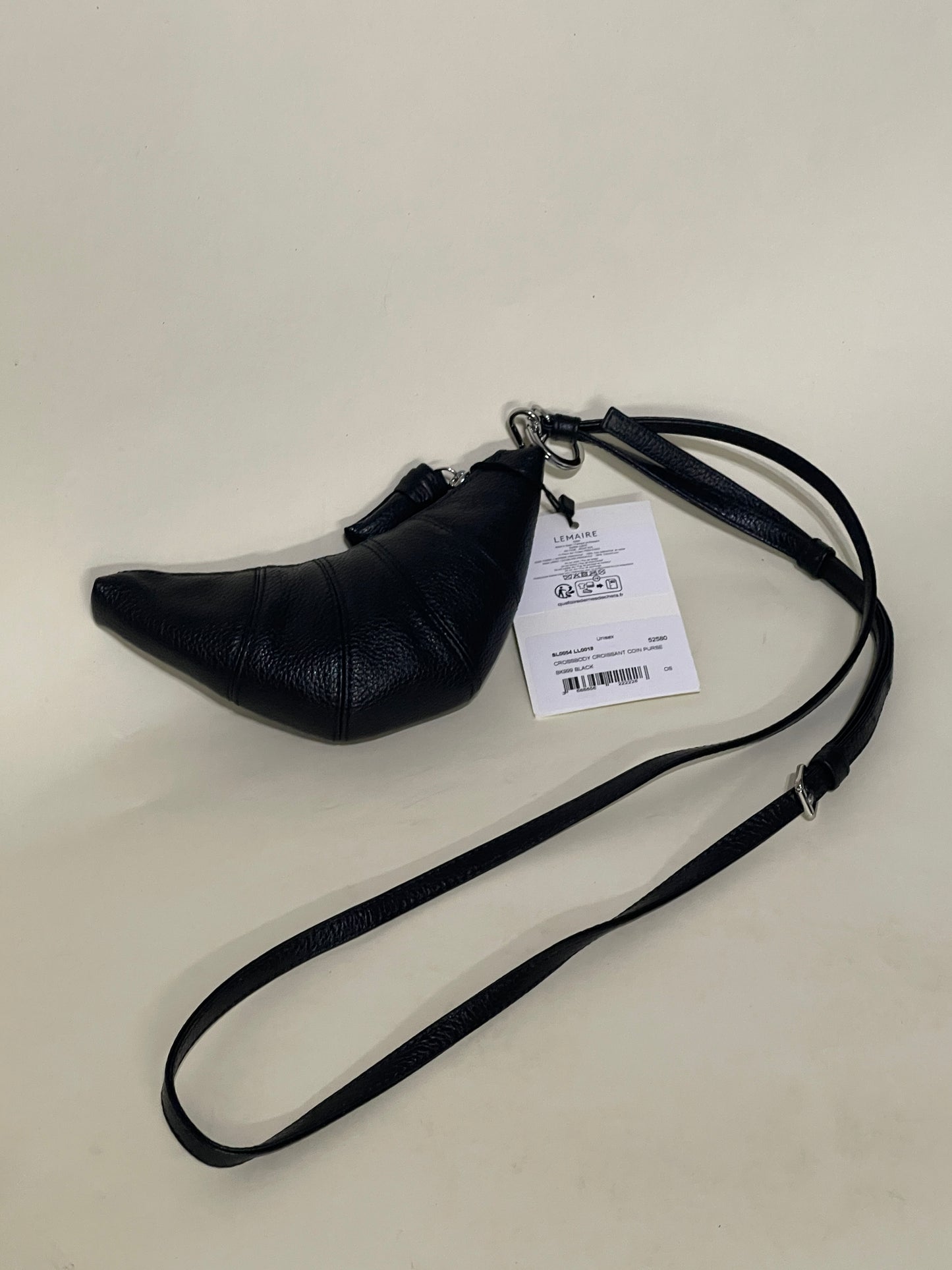 Lemaire Black Grained Leather Croissant Coin Bag