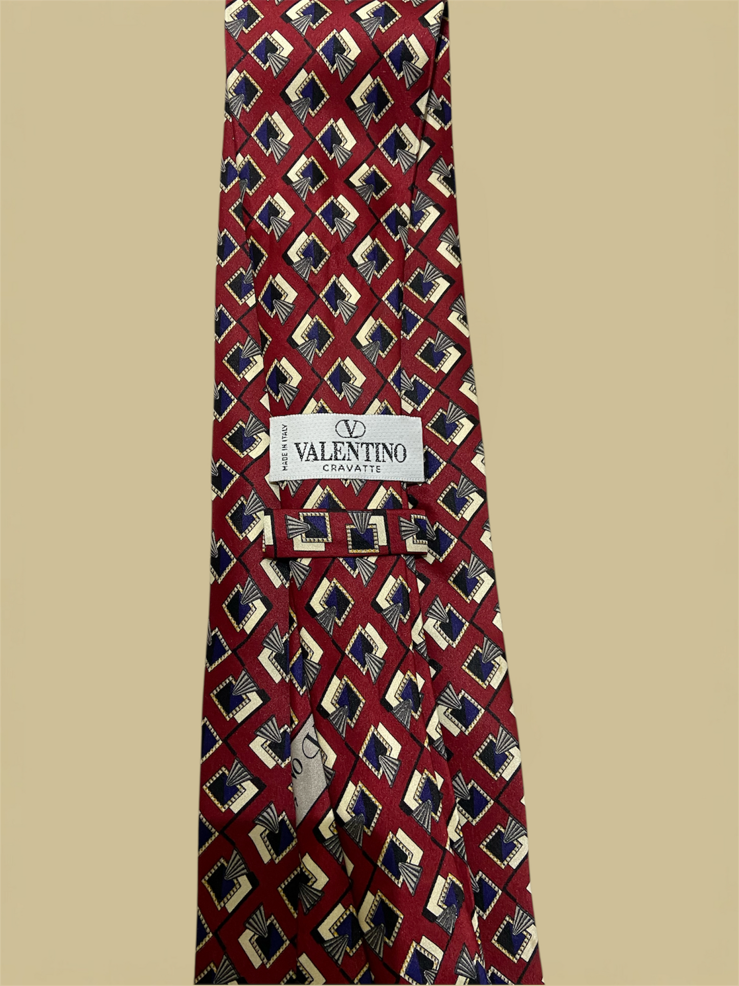 Valentino Red & Blue Geometric Pattern Silk Tie