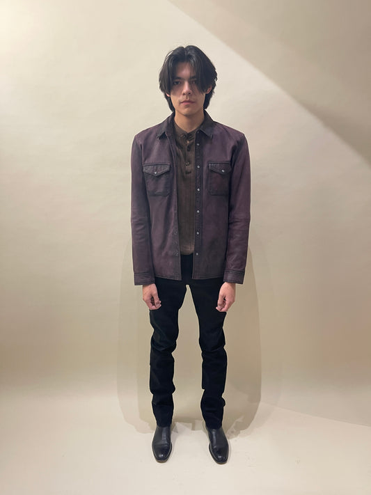 John Varvatos Purple Blistered Leather Shirt Jacket 40