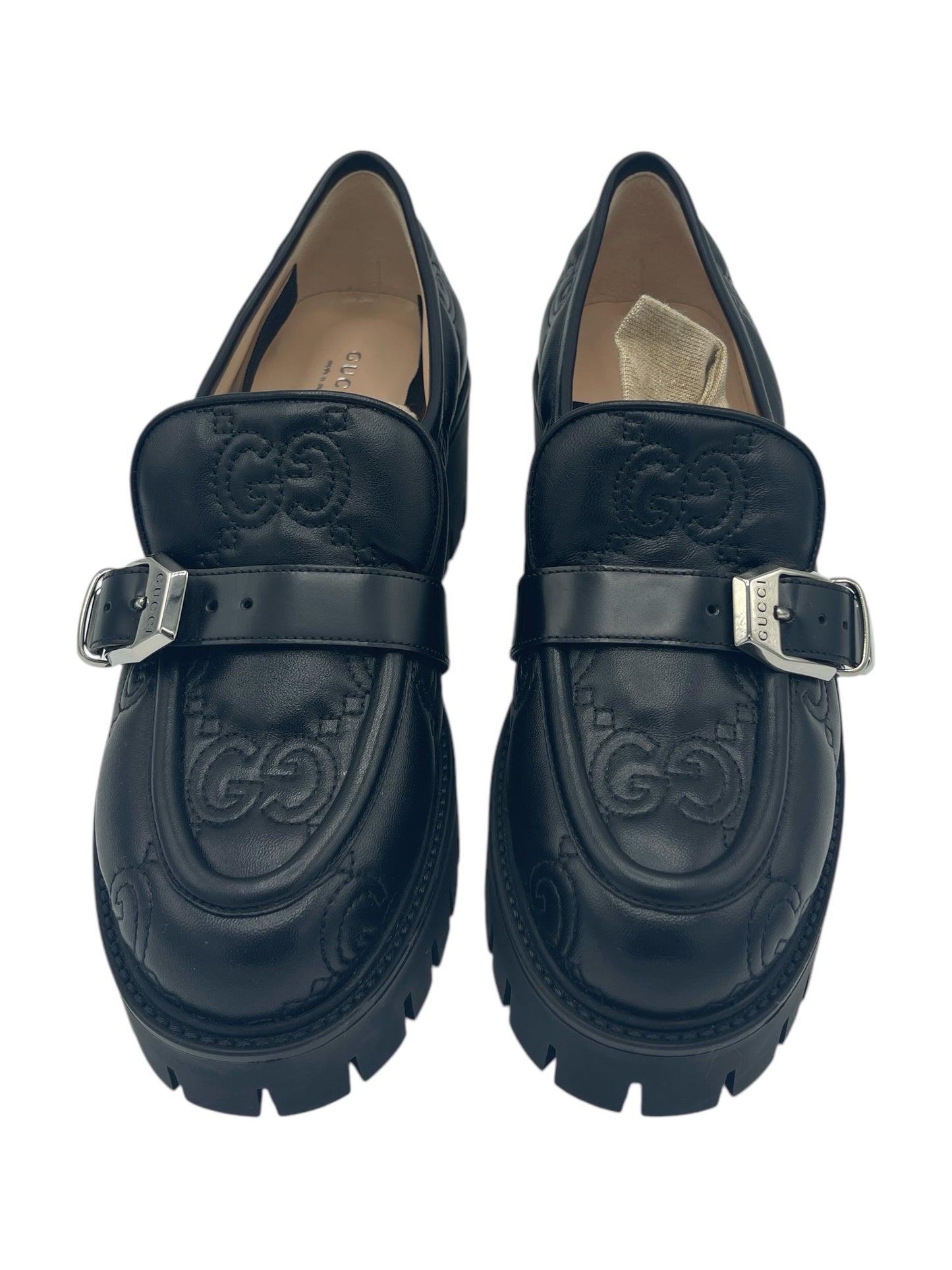 Gucci Black Leather GG Matelasse Platform Loafers 8 M / 9.5 W