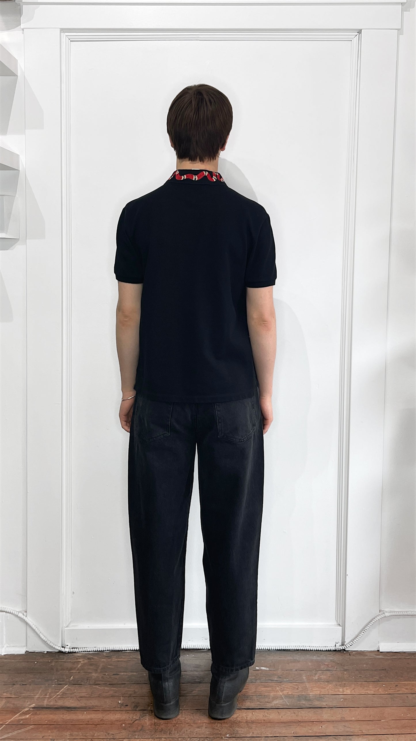 Gucci Black Cotton Pique Snake Collar Polo Shirt Large