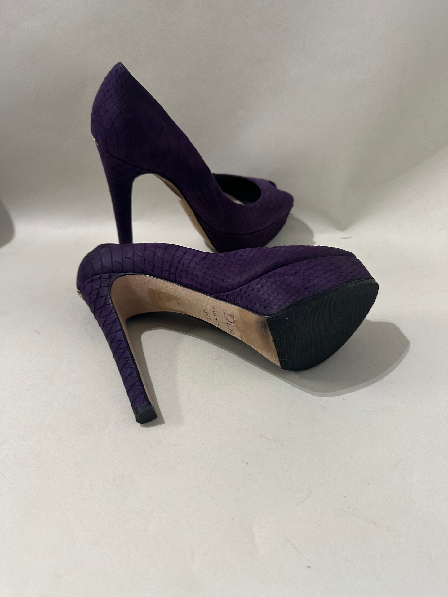 Christian Dior Purple Croc Embossed Miss Dior Peep Toe Heels 5 M / 6.5 W