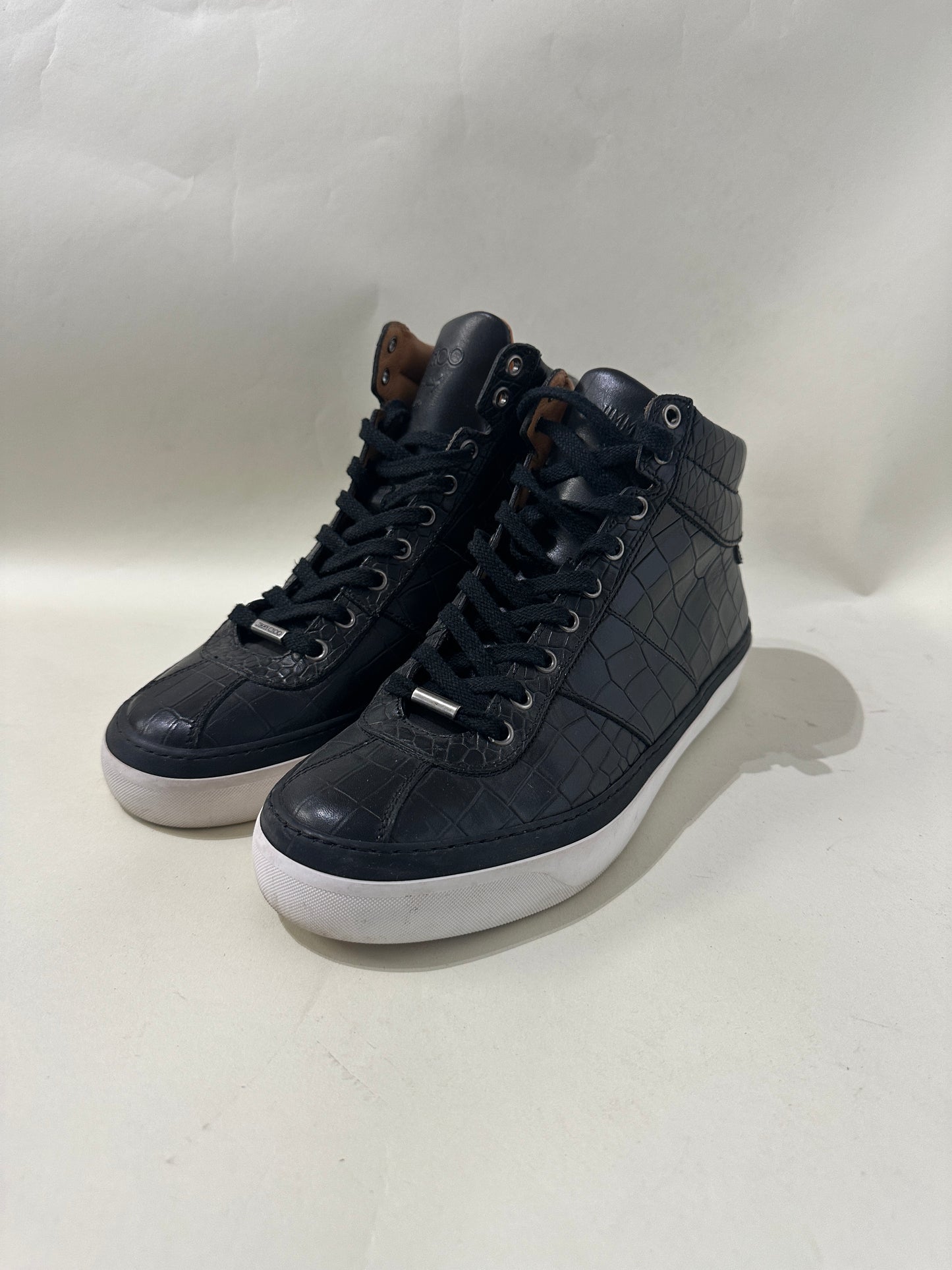 Jimmy Choo Black Croc Embossed Leather High Top Sneakers 8 M / 9.5 W