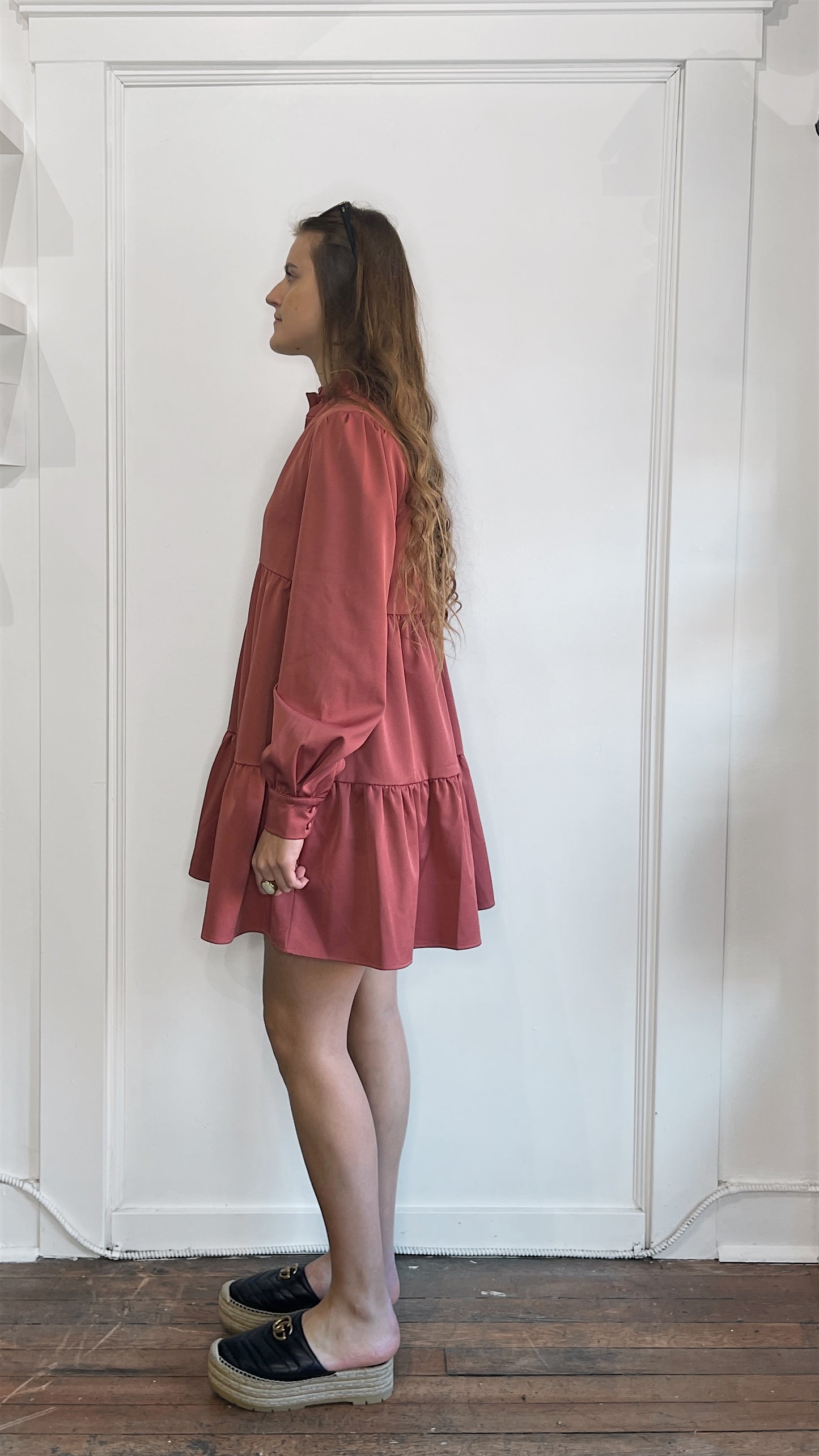 En Saison Rosy Red LS Midi Dress Medium